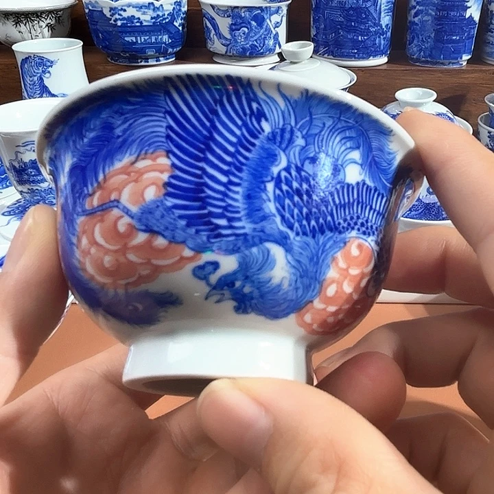 普***味青花手工手绘凤压手