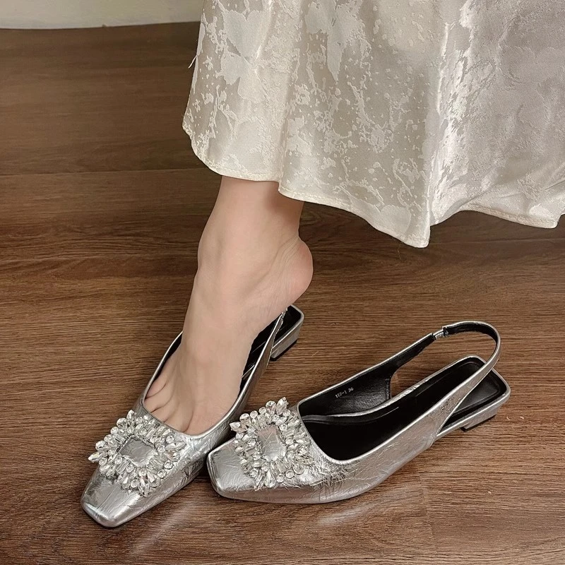 【DR设计师联名款】仙女风水钻包头凉鞋女2025夏季新款方头后空一