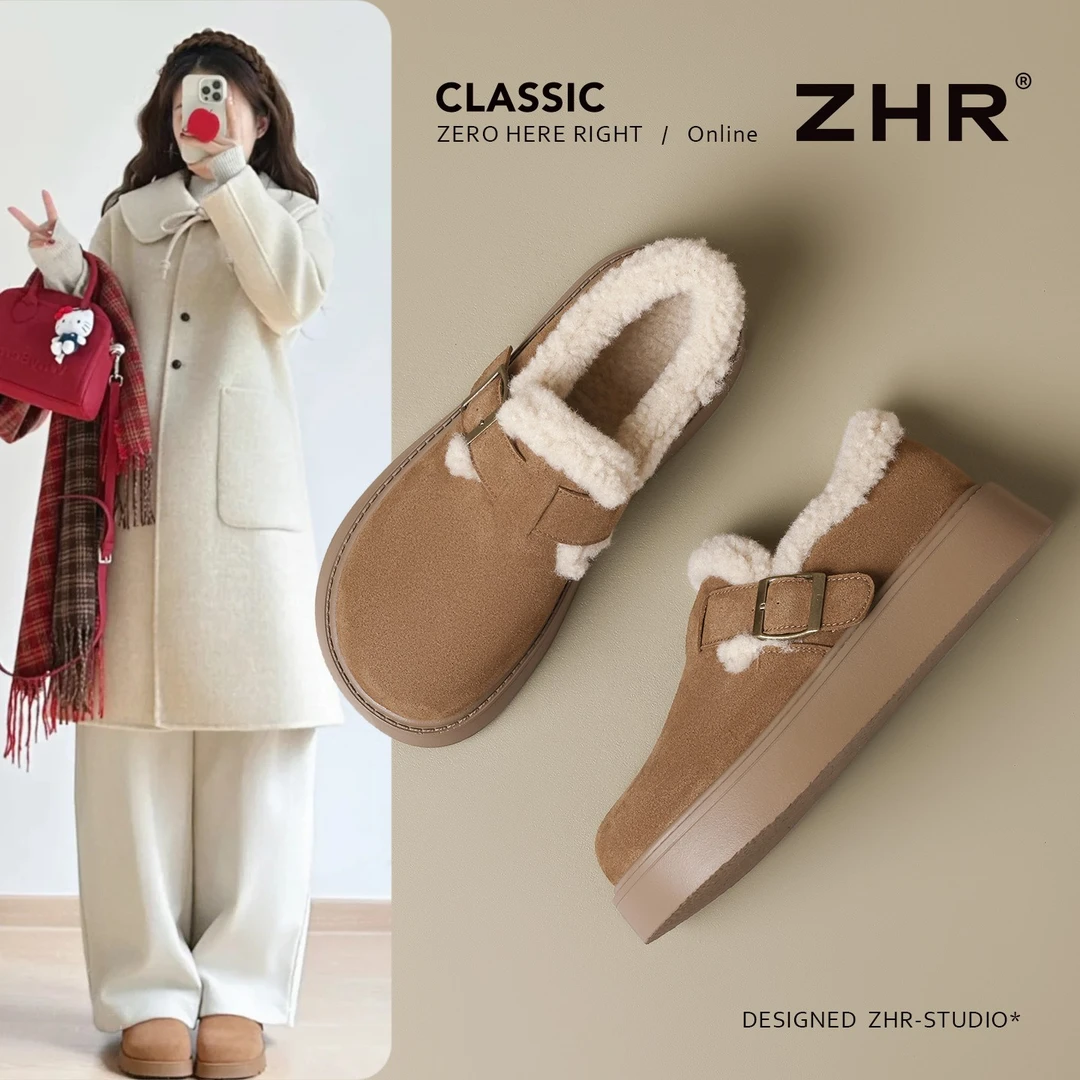 ZHR/则则保暖加绒勃肯鞋女2025冬季新款时尚潮流百搭厚底休闲棉鞋