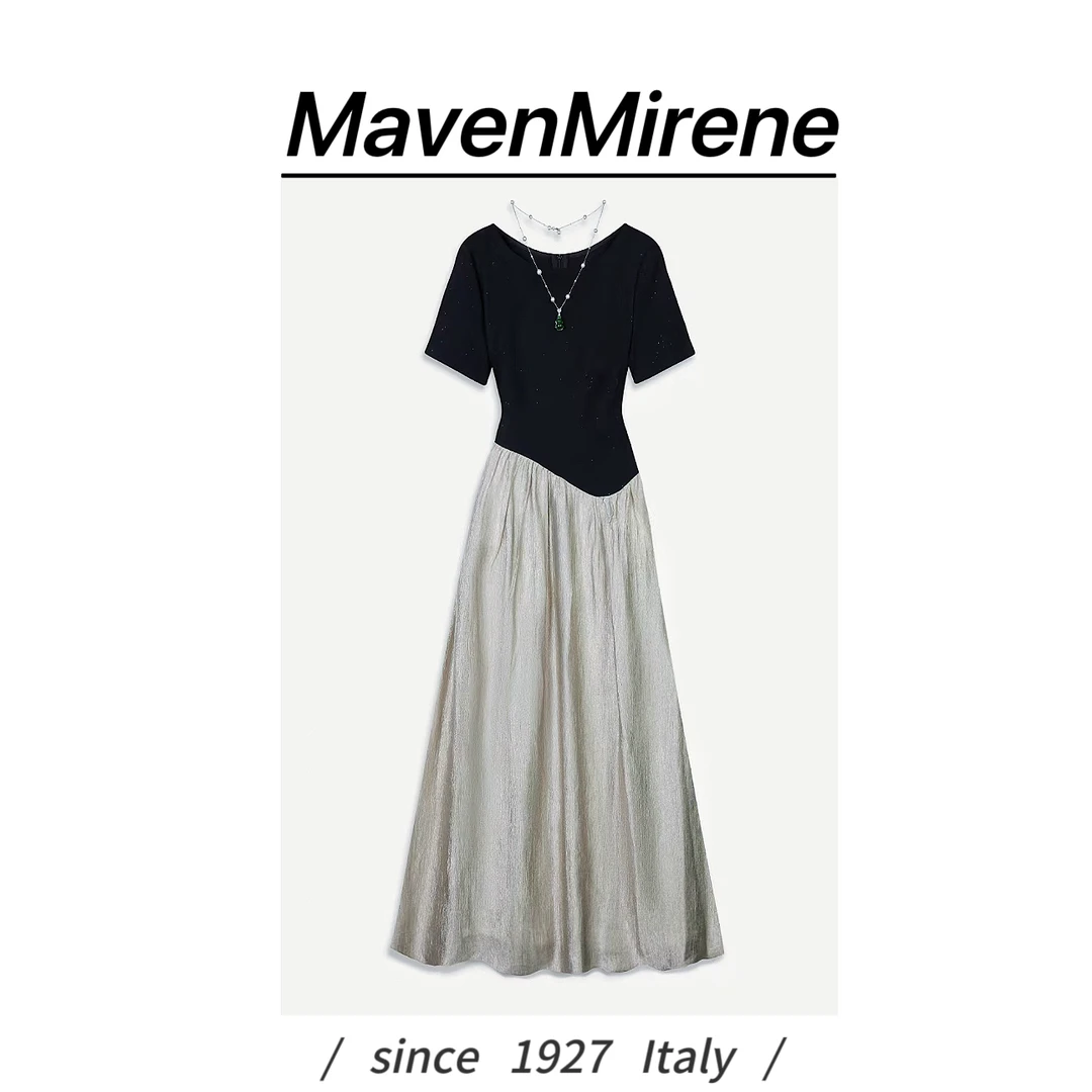 MavenMirene2025夏季新款气质时尚显瘦黑白拼接短袖连衣裙8816DDA