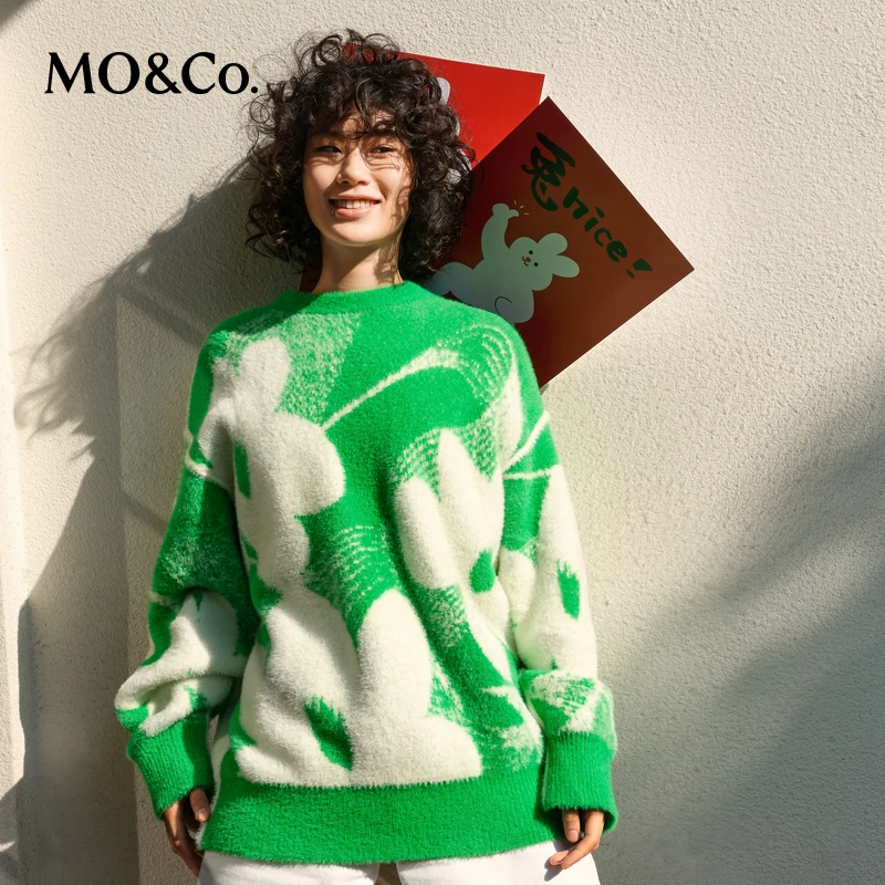 【诗语专属】MOCO春季艺术花卉羽毛纱毛衣防寒MBC1SWT018