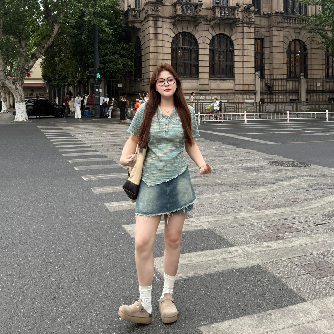 盈盈&南岛风大码女装渐变色短袖胖mm夏季宽松显瘦polo上衣ZYY1605