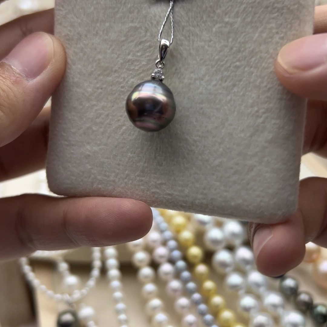 银S925镶嵌吊坠(不含链)海水珍珠12mm大溪地戴妃款