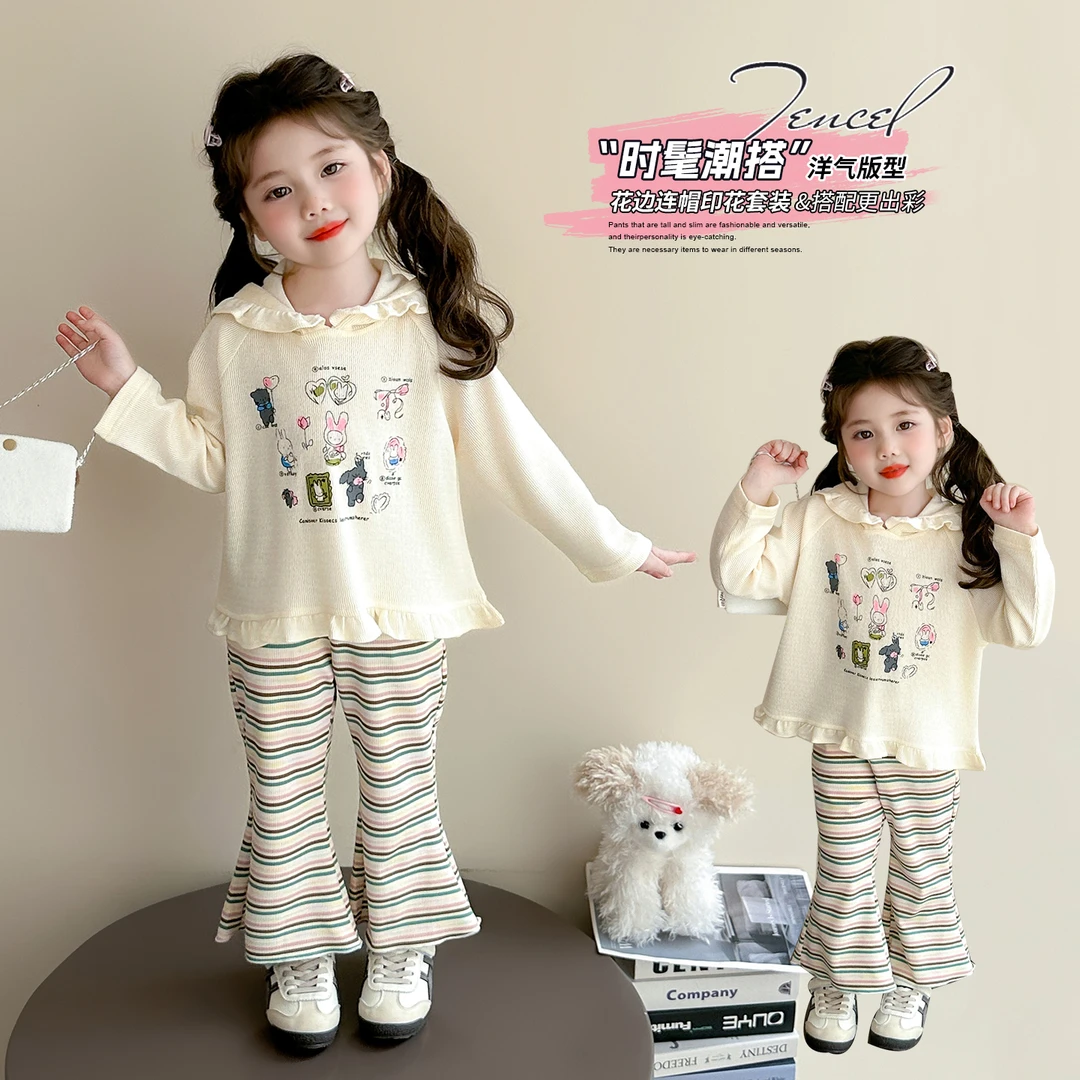 女童花边套装洋气儿童卡通阔腿裤两件套小女孩宝宝秋装2025新款潮