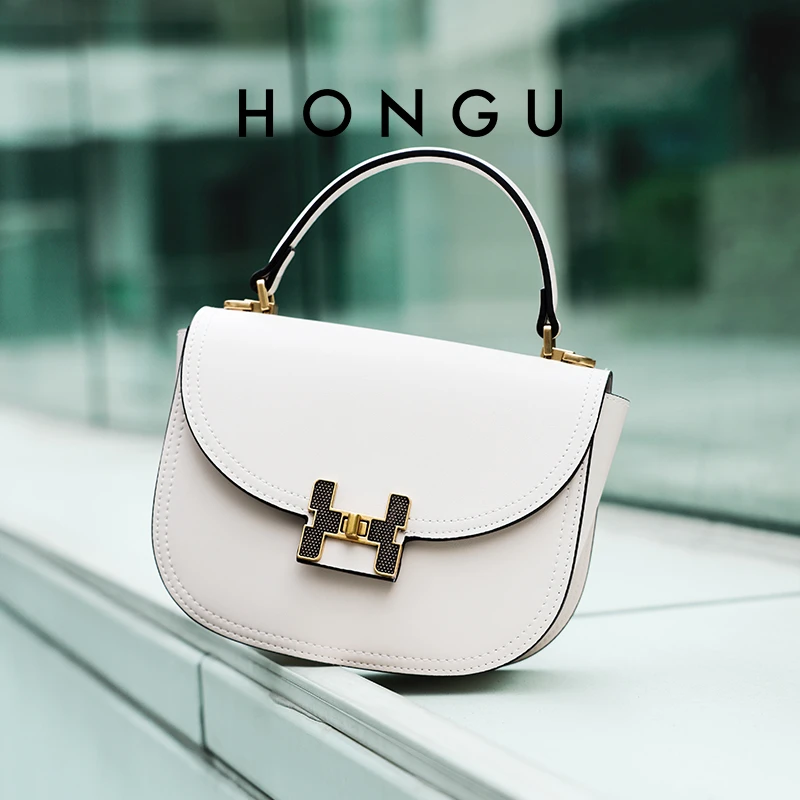 HONGU/红谷单肩包百搭时尚手拎包小众高级感斜挎包牛皮