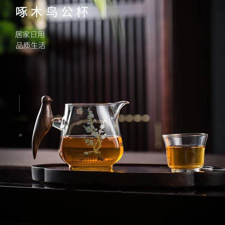 鑫凤祥喜鹊登梅方公杯400毫升手工耐热玻璃高档公道杯家用透明