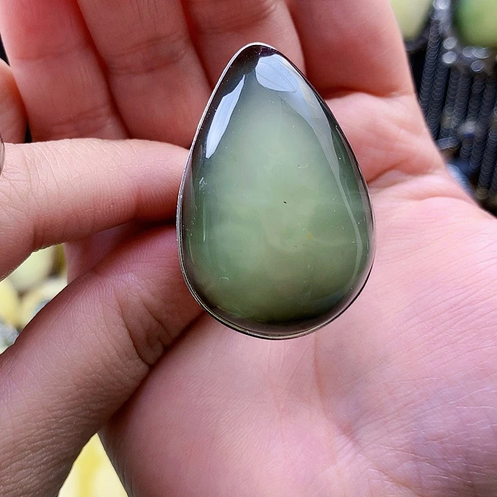 琥珀裸石银S925镶嵌戒指