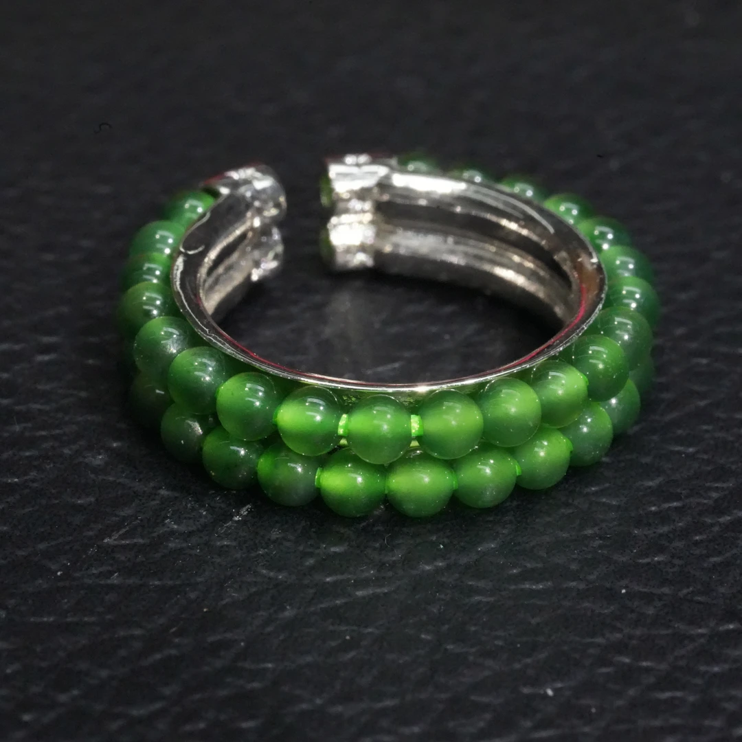 天然A货翡翠小米珠双圈戒指(多样性发一件)开口戒