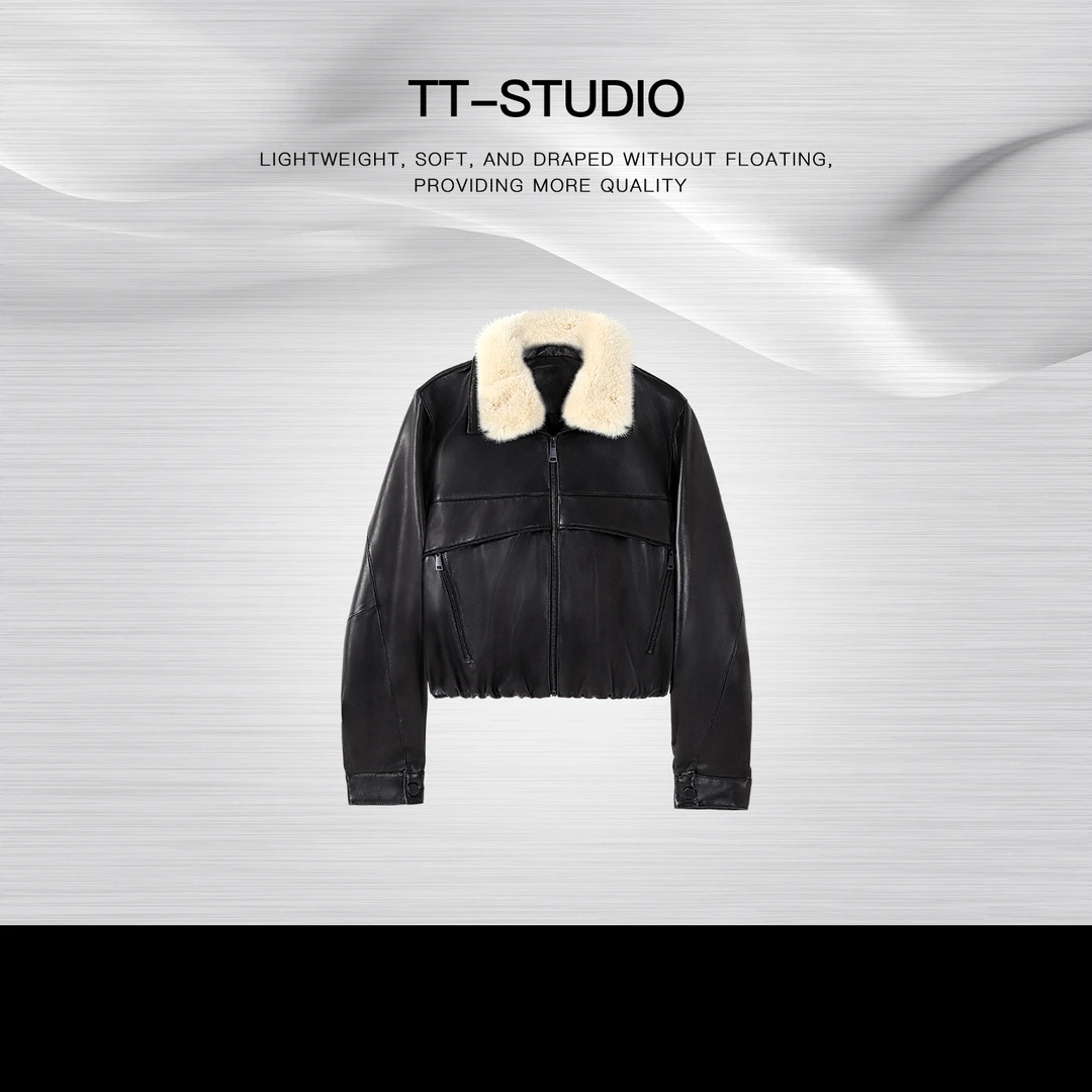 TT【白貂】冬季新品鹅绒绵羊皮保暖水貂毛翻领皮衣外套TT-SI9533