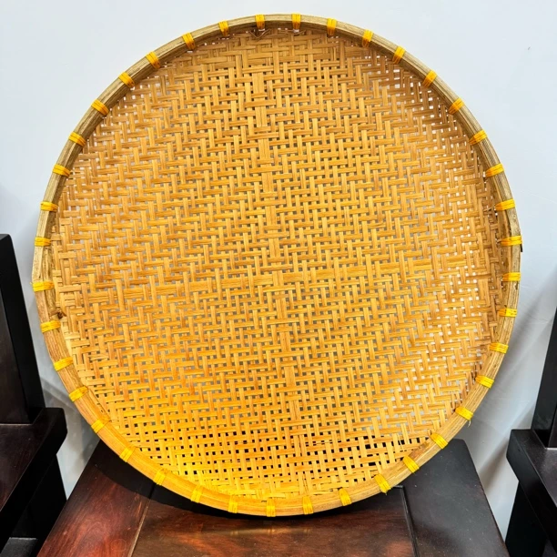 一级101（有孔50公分）大尺寸手工烟熏竹编圆形有孔晾晒筛子