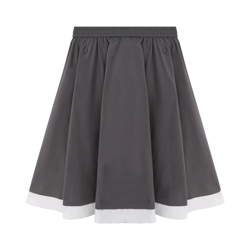 RABQ53008优雅拼接半身裙水洗撞色高腰短蓬蓬裙休闲宽松女