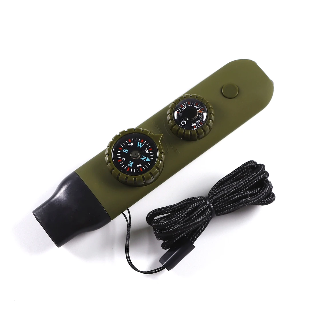 七合一多功能口哨救生带LED灯温度计指南针信号镜户外求生哨