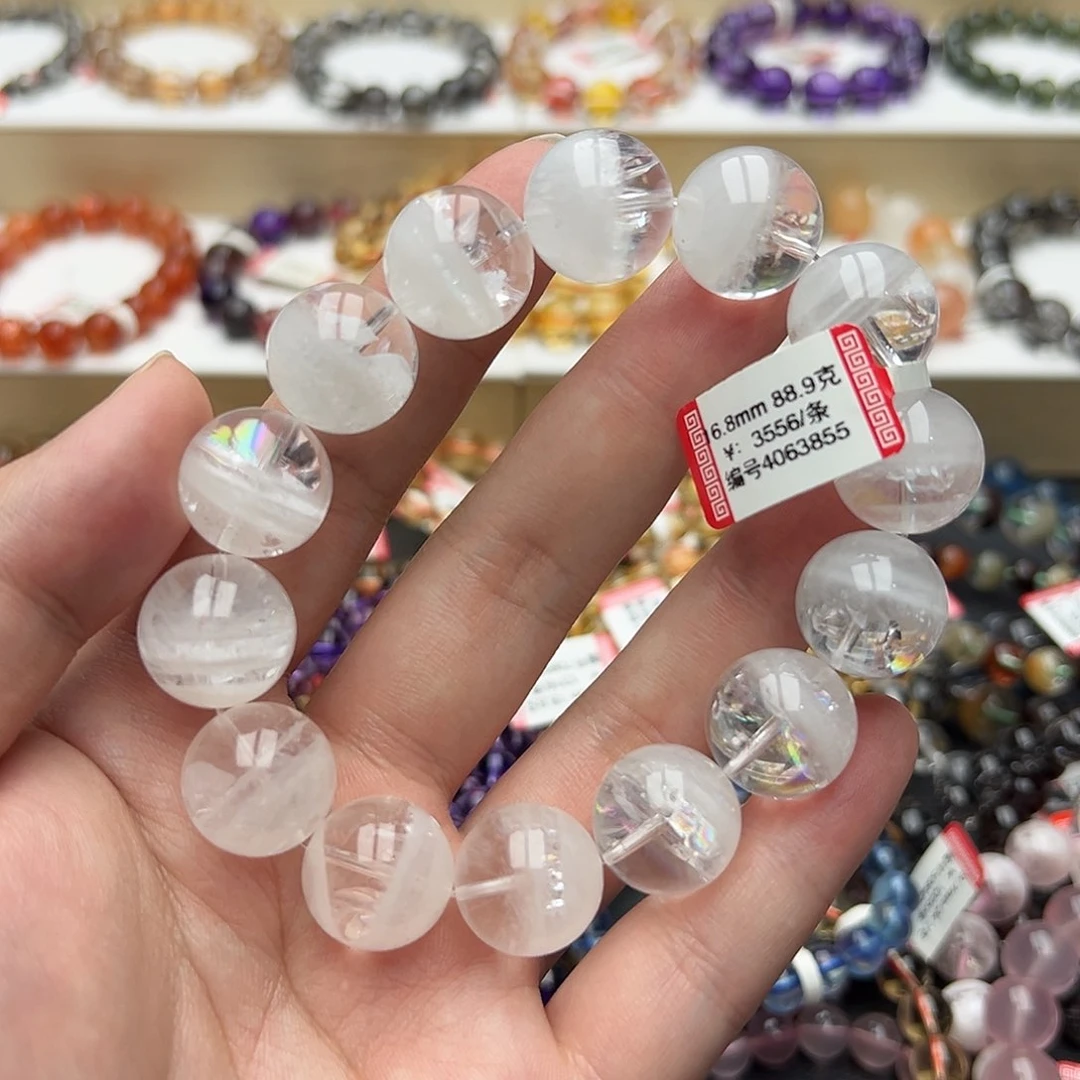 未镶嵌手链水晶天然白幽灵彩虹