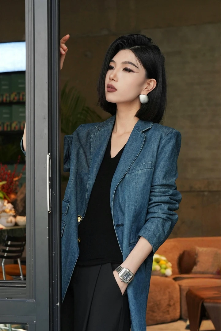 POPULARYW【漫巷】Z·R上品屋 春季韩系复古蓝调翻领牛仔外套