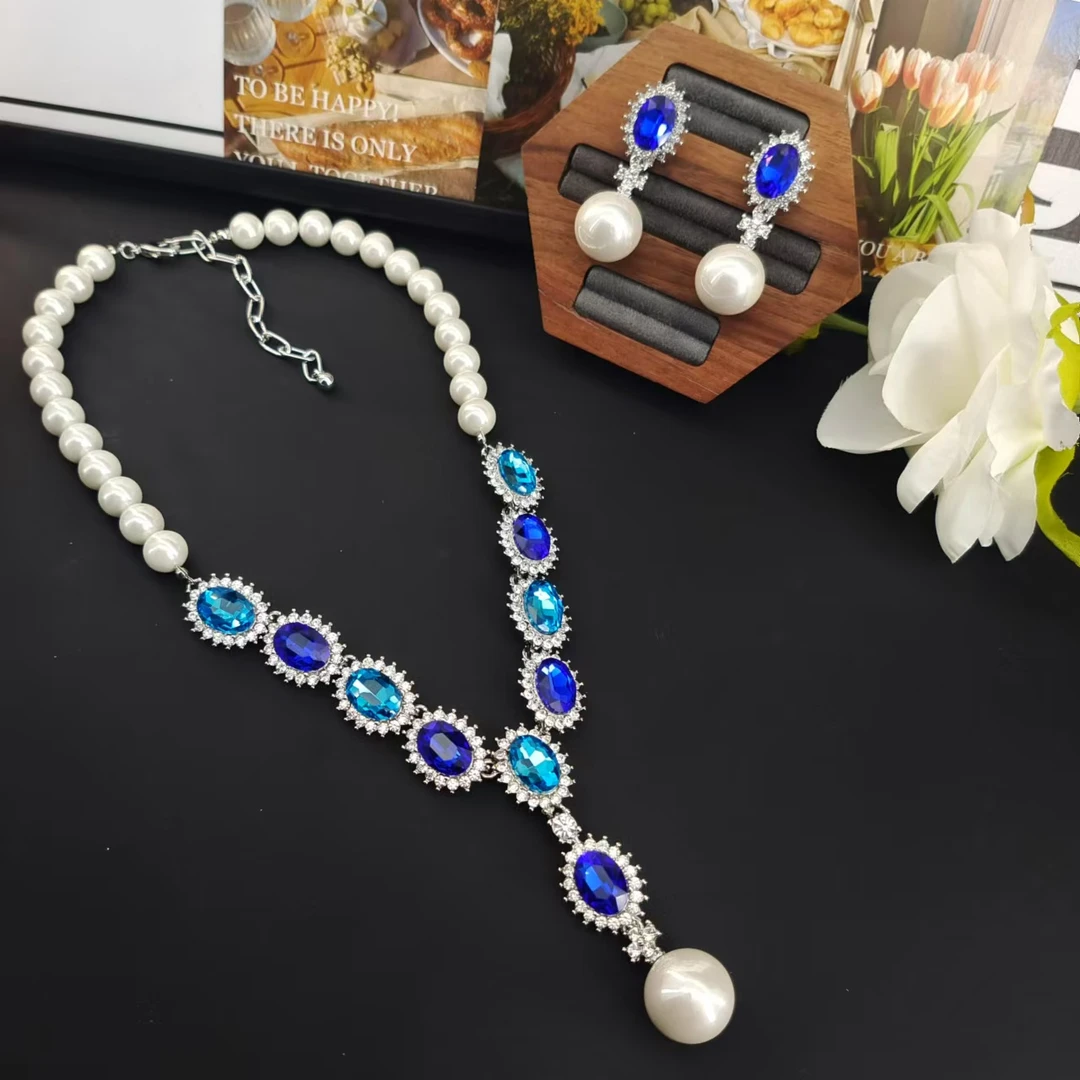 铜合金项链 蓝色海洋奇缘珠珠坠项链ST143