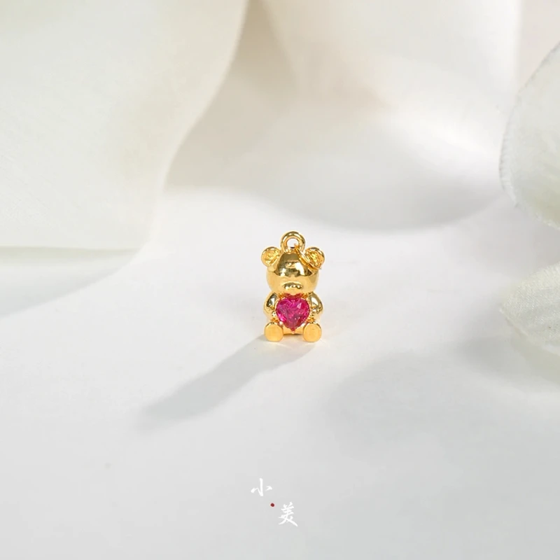 18K金红色爱心小熊吊坠配件 G80155