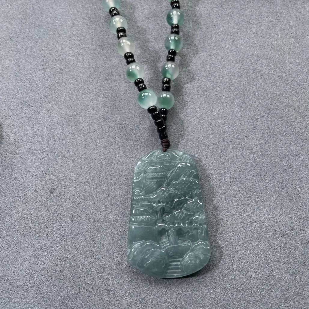 02翡翠A货蓝水满绿冰山水高40宽26厚6【超哥宠粉】