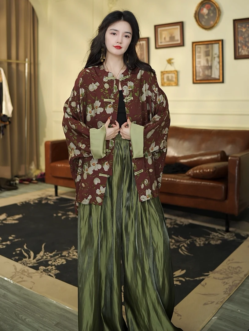 月畔湾【听松涧】新中式春夏国风复古盘扣印花气质长袖上衣女