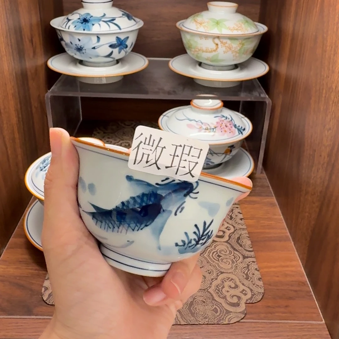釉下手绘茶具微瑕