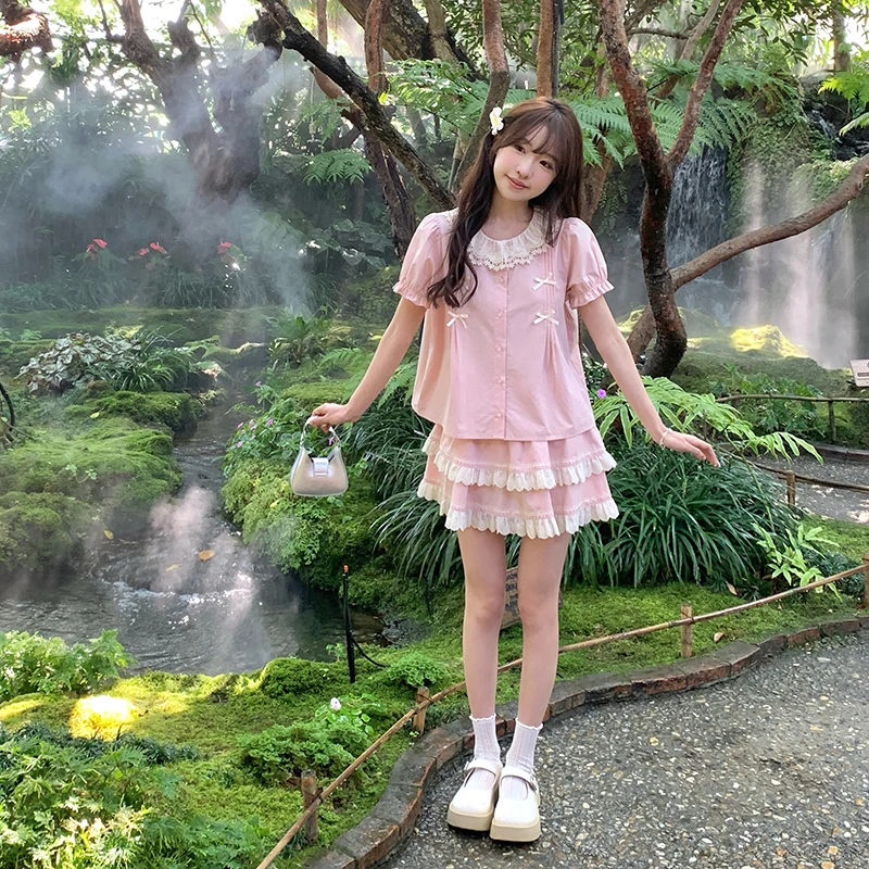 东京岁时记jk妙樱花落原创设计学院风夏季上新粉色衬衫半身裙套装