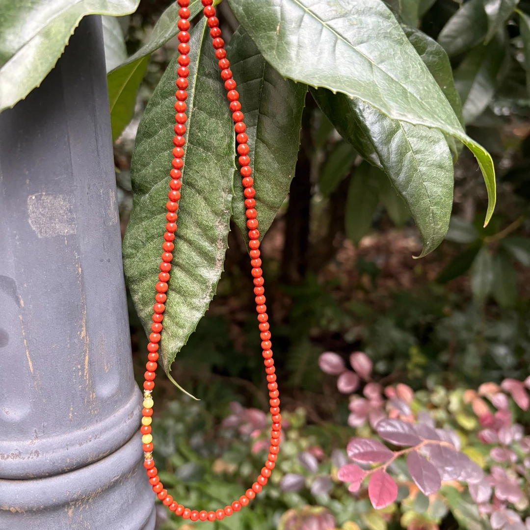 原矿南红 设计款满色满肉18k金柿子红4mm锁骨链