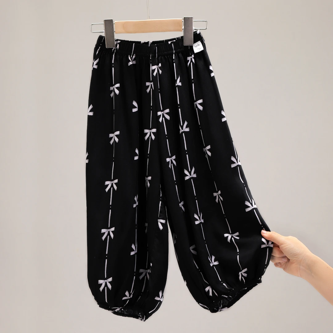 女童裤子夏天薄款中大童灯笼裤冰丝宝宝长裤夏季儿童防蚊裤 3411