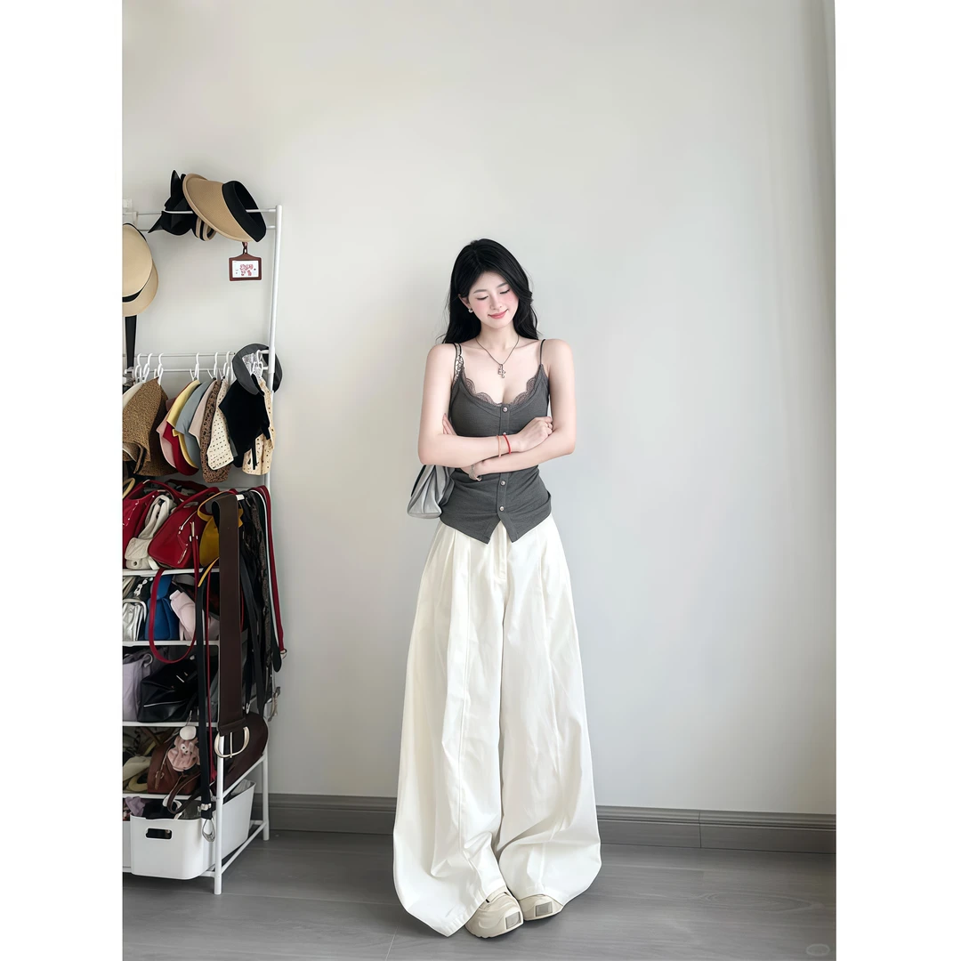 高级感气质套装小众设计感纯欲吊带背心夏季高腰阔腿休闲裤两件套