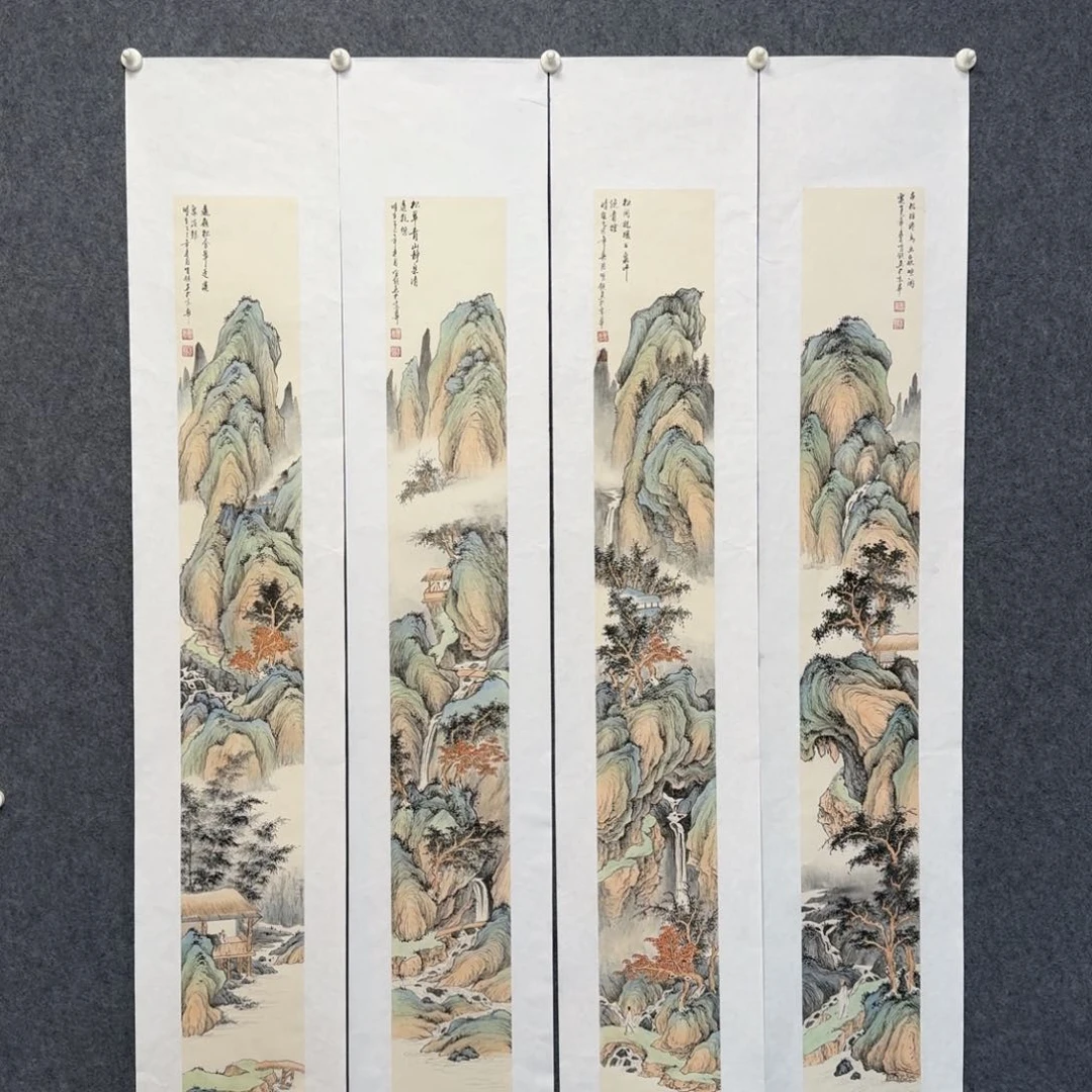 国画万明锐老师四条屏