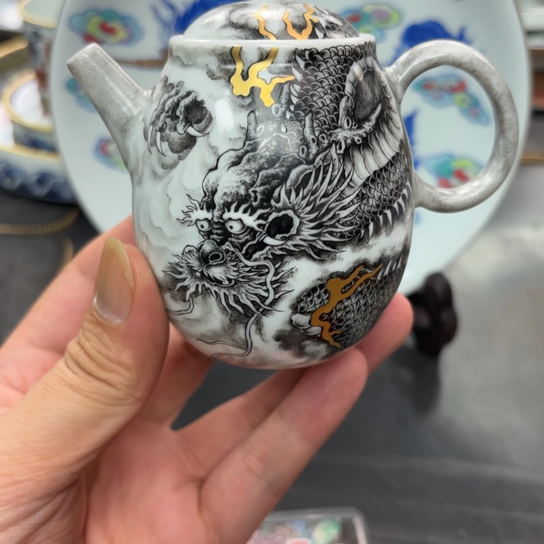 没***1手绘墨龙釉上壶子