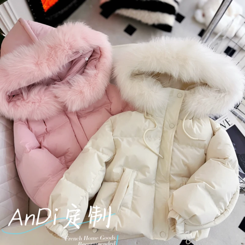 〖ANDI〗订制冬季女童中大童韩版洋气简约毛领加厚连帽羽绒服5268