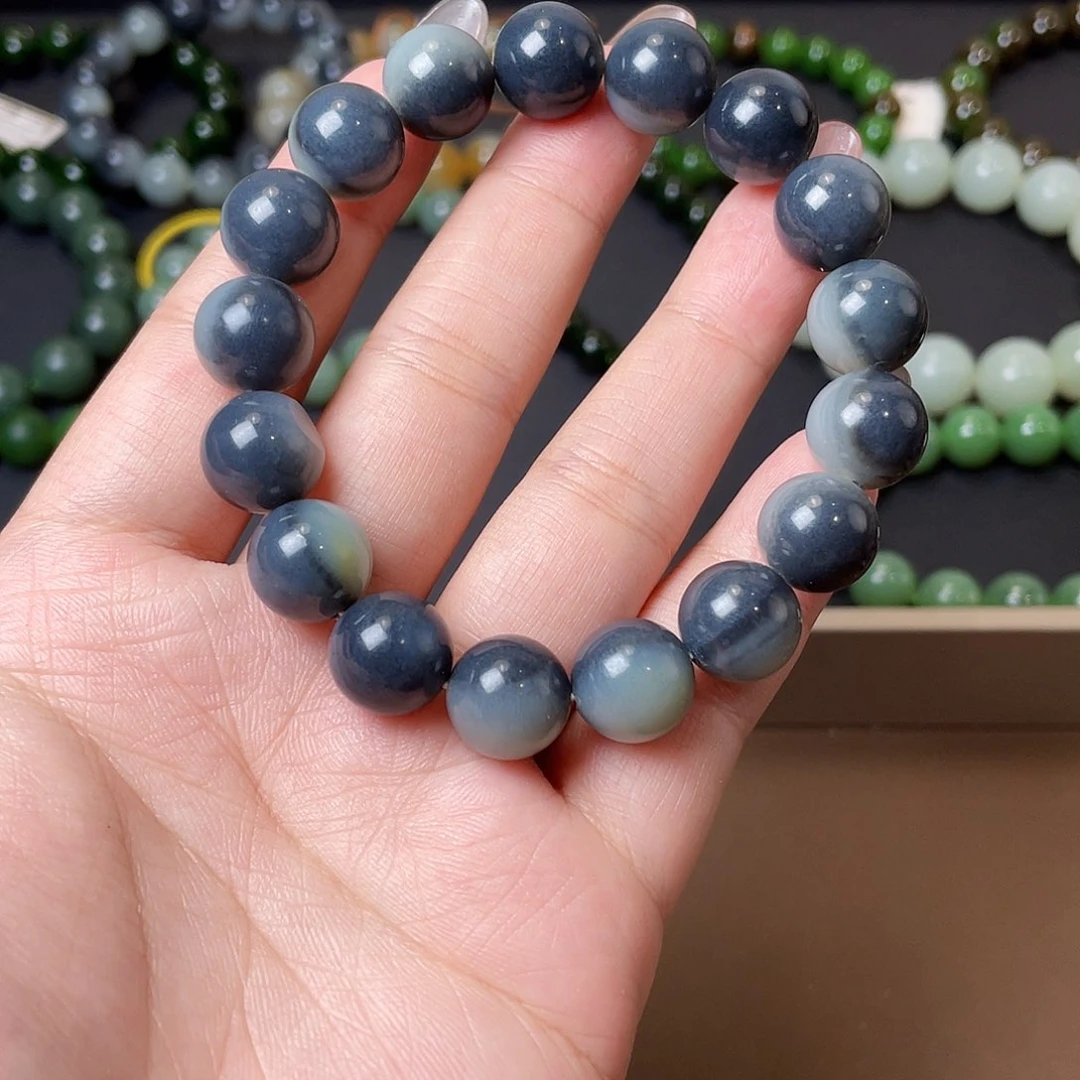 手链未镶嵌和田玉留皮 青花 12 特细