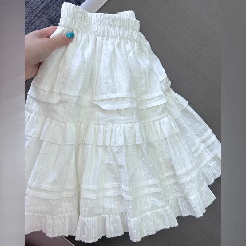 白色蕾丝半身裙女夏季设计感木耳边短裙小个子高腰a字蓬蓬蛋糕裙