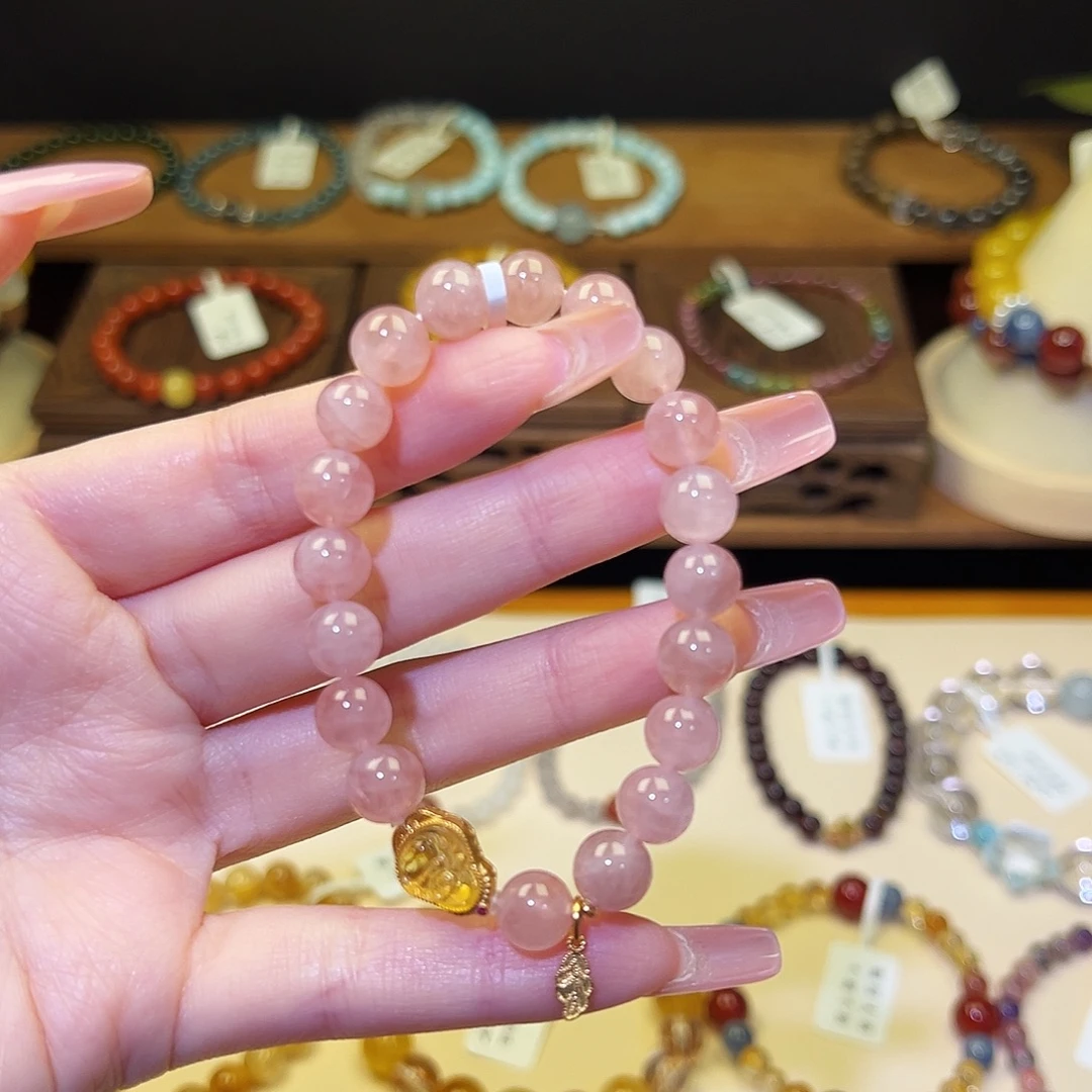 水晶手串银S925镀金镶嵌粉2094