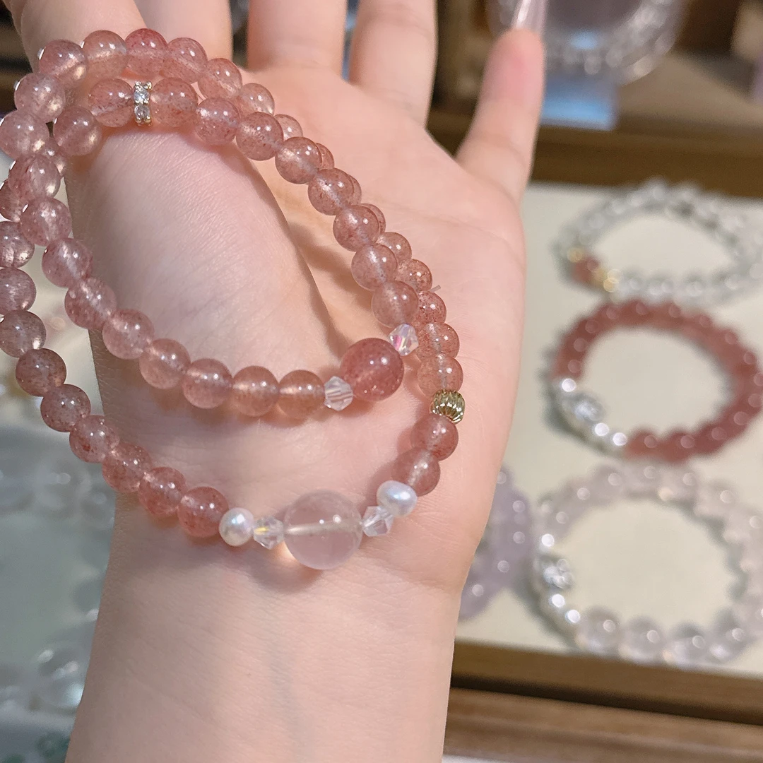 天然草莓晶双圈手串