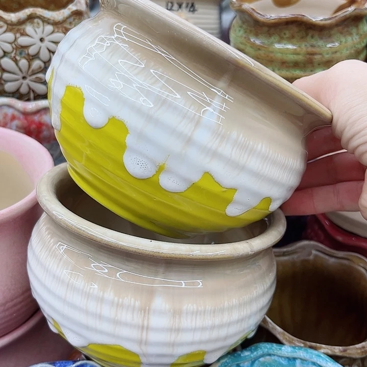 多肉绿植陶瓷花盆9.9包邮，有孔