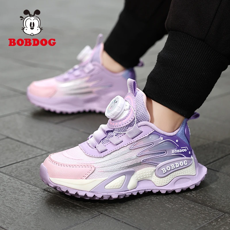 巴布豆童鞋女童鞋2025新款春秋网面透气休闲鞋儿童旋转纽扣运动鞋