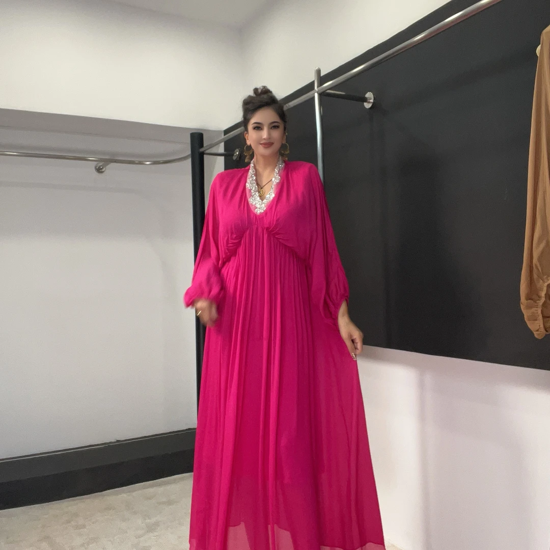 【Mrs MAIMAI】新款时尚亮片优雅气质褶皱民族长款连衣裙A062