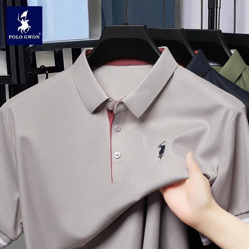 POLOGWON/保罗夏季男士polo衫商务休闲半袖上衣翻领印花短袖t恤