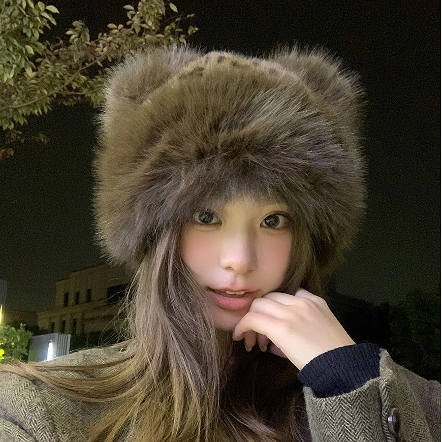 女冬季时尚潮流冬季保暖可爱小熊耳朵帽子女士加厚帽子冬季爆款ly