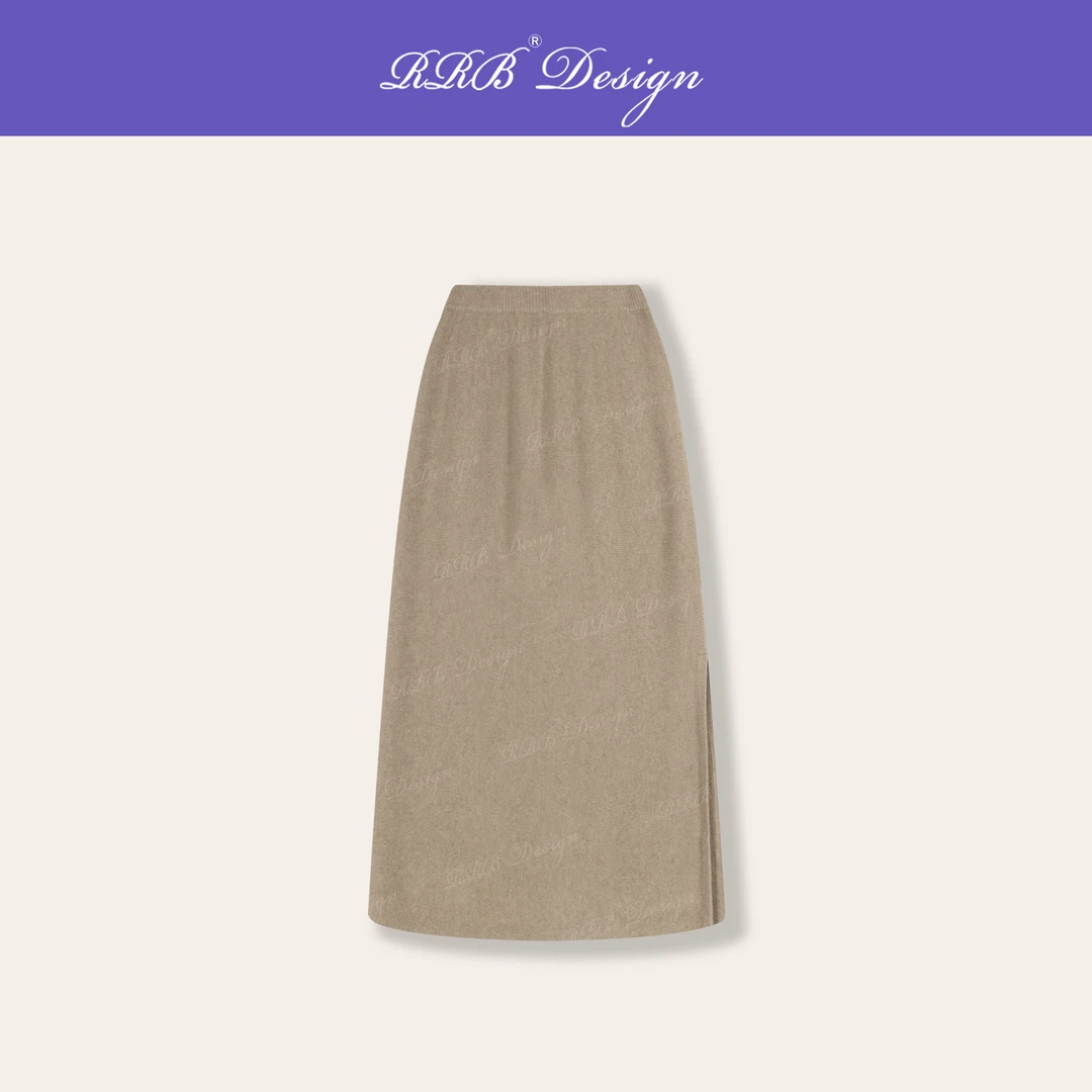 RRB Design「慵懒廓形」100%山羊绒气质百搭后开叉松紧腰半身裙