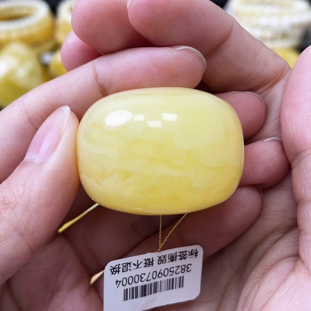 蜜蜡未镶嵌珠宝奇石墩子35mm白花浓蜡