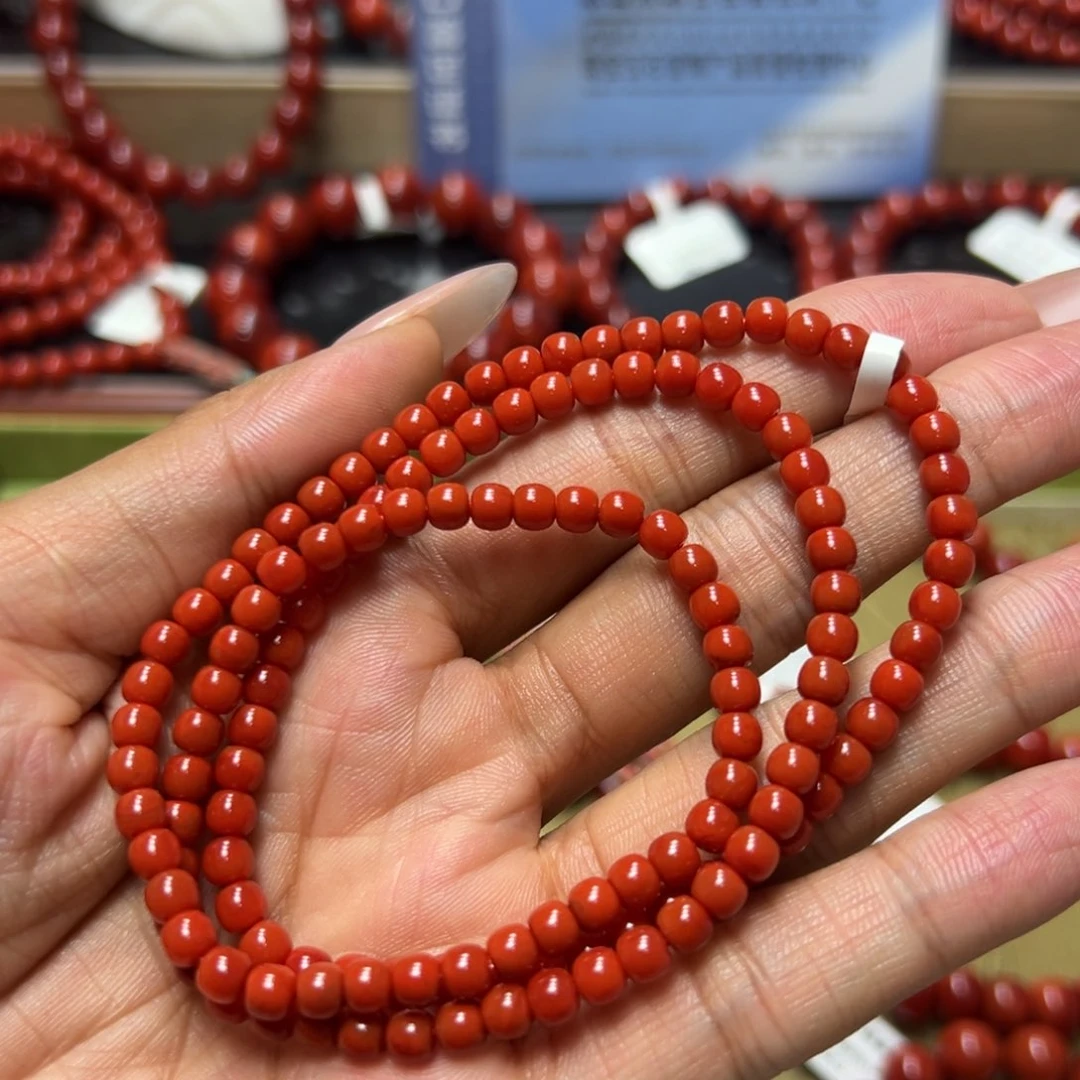未镶嵌手串南红玛瑙柿子锦多圈 约4.4m m