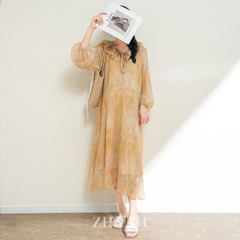 ZH&AH【落霞仙子】秋季新款时尚气质百搭设计感孕期重工仙女连衣裙