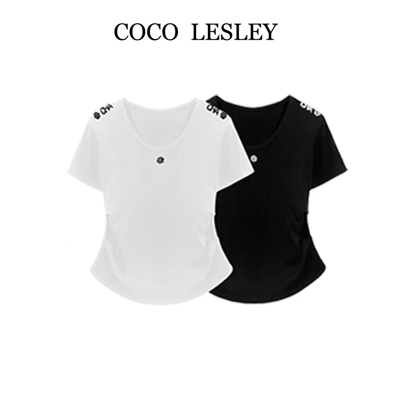 【COCO LESLEY】66363#轻奢山茶花收腰T恤2025春夏百搭个性上衣