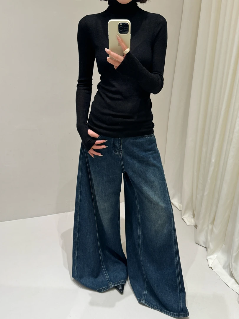 长袖女针织常规薄款毛针织衫秋冬修身时尚半高领秋季百搭