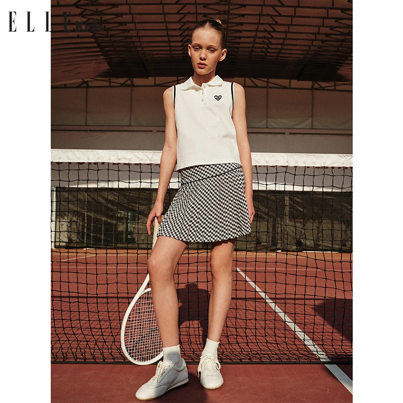 ELLE KIDS童装 运动风精致夏款上新拼接压褶松紧腰无痕a字半裙A1