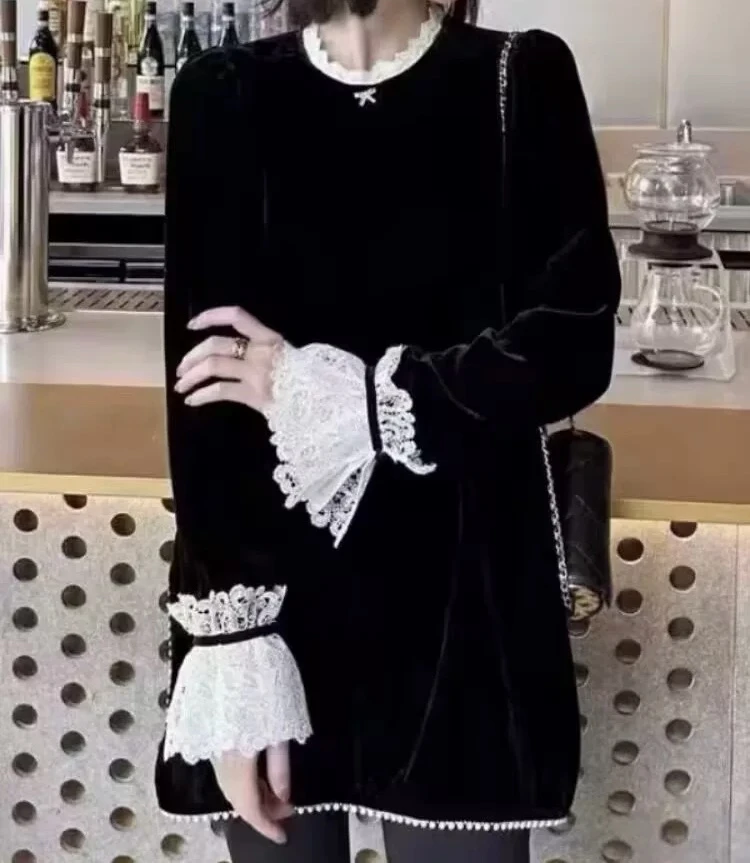 【C·Ting】设计感串珠蕾丝长衫真丝丝绒