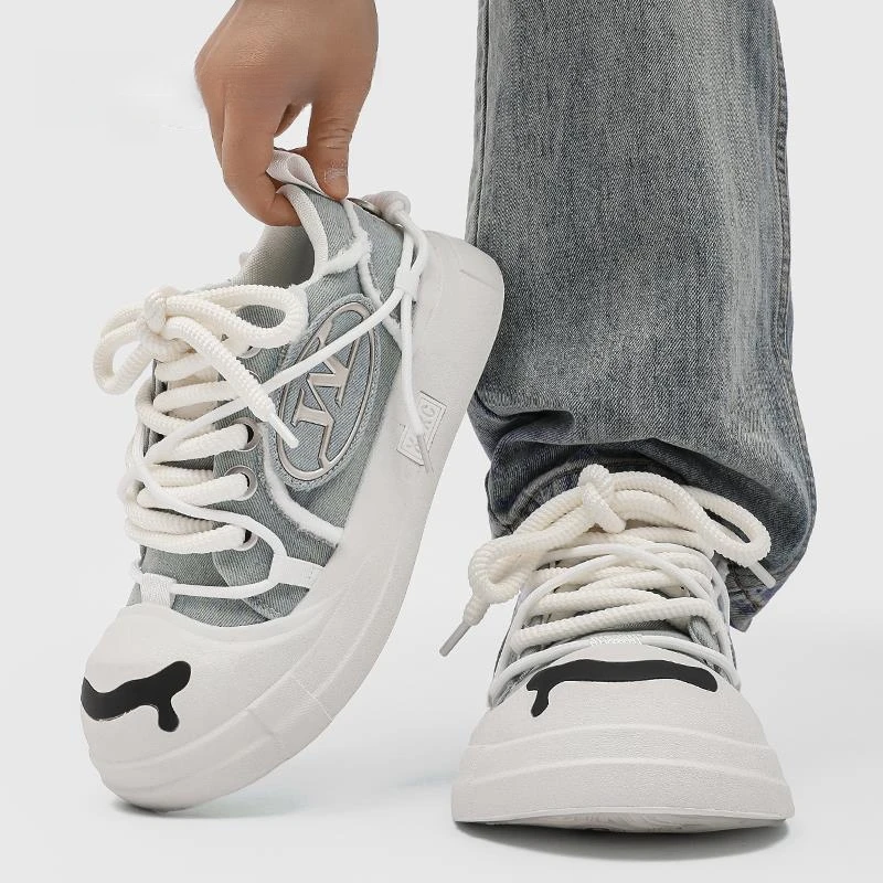 韩版休闲鞋蓝色系列时尚休闲百搭帆布鞋厚底增高丑萌大头鞋情侣款