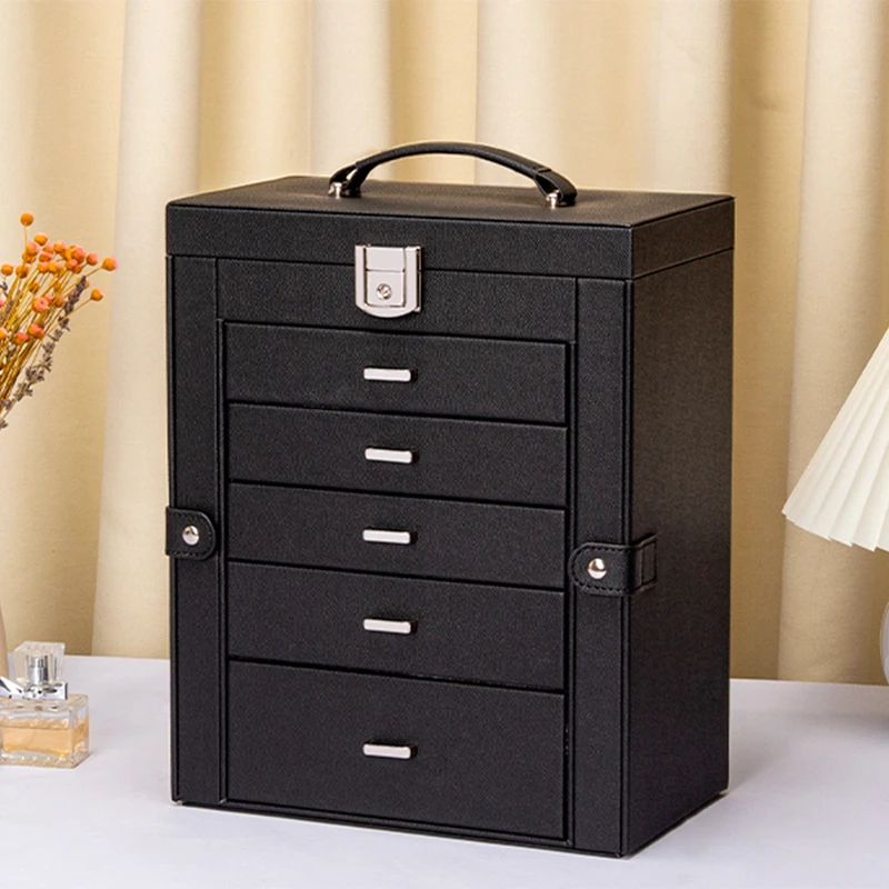 首饰盒/箱 多层高档精致带锁项链戒指欧式大容量饰品皮质收纳盒