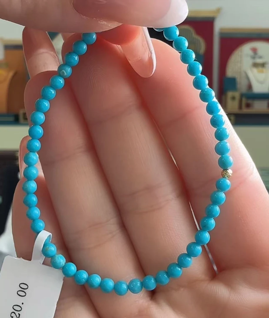 华林福禧 绿松石3mm 18K金镶嵌手串F33